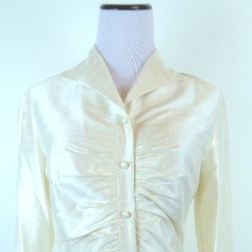 LAFAYETTE 148 button up silk ruched cream shirt 4 - Picture 2 of 4